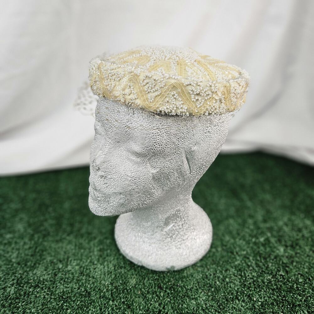 Marshall Field & Co. Beaded Pillbox Hat Vintage Debutante Room